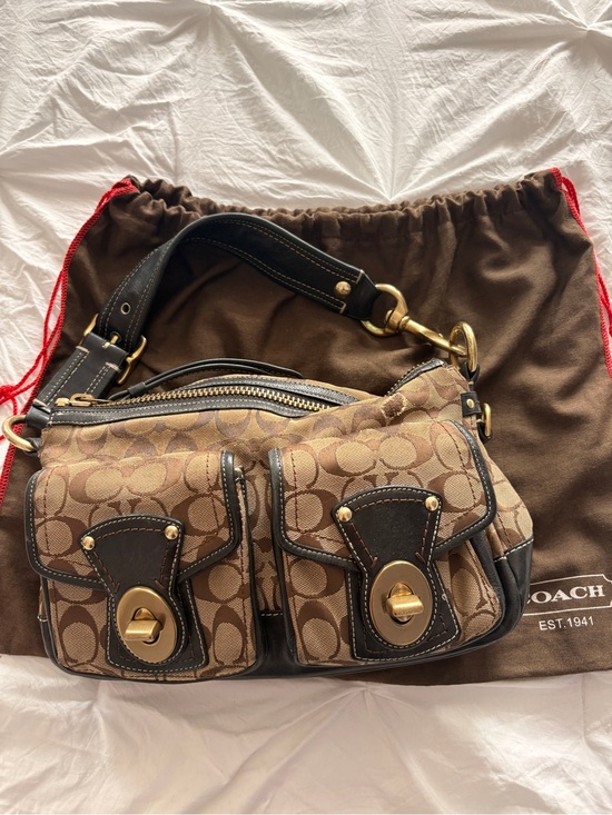 Coach Handbags - Coach Signature Soho Shoulder Bag | Brown Monogram Canvas & Leather Purse